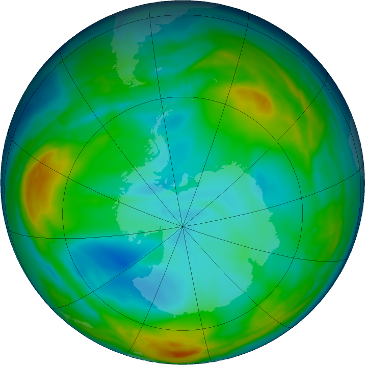 Antarctic ozone map for 23 June 2016